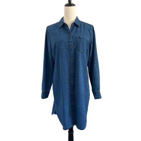 Abercrombie & Fitch Shirt Dress Womens Large Blue Chambray Lightweight Casual - Picture 1 of 10